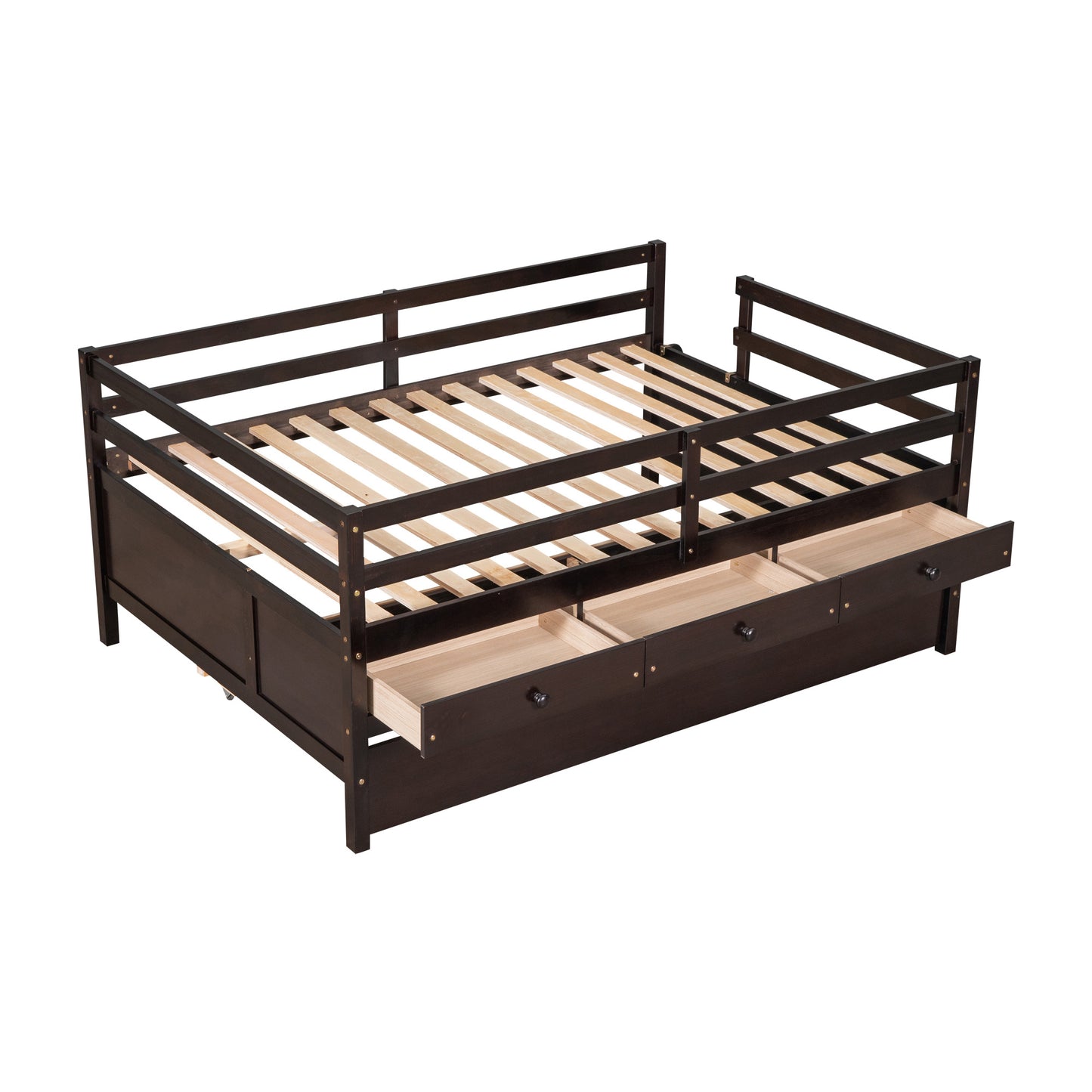 1 Low Loft Bed Full Size with Full Safety Fence;  Climbing ladder;  Storage Drawers and Trundle  Solid Wood Bed