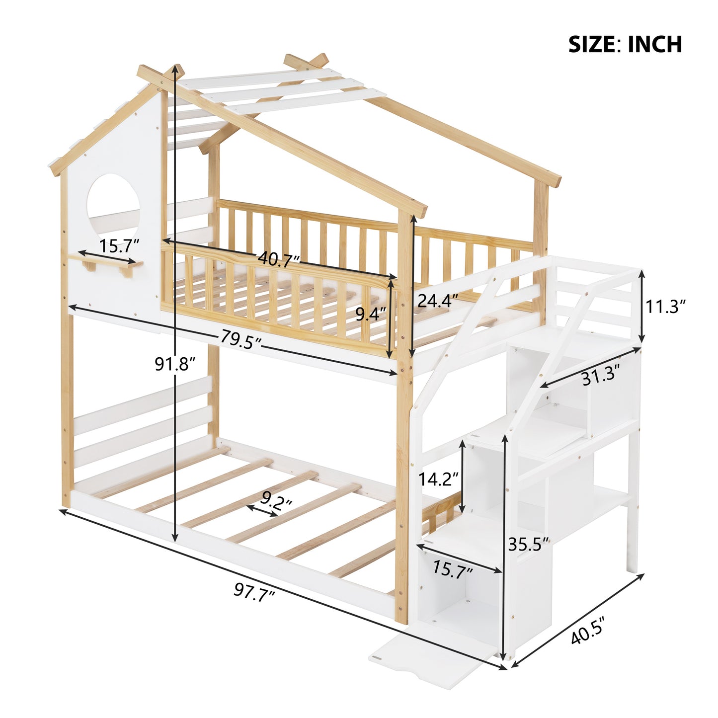 1 Twin Bunk Bed; House Bed; Storage and Guard Rail