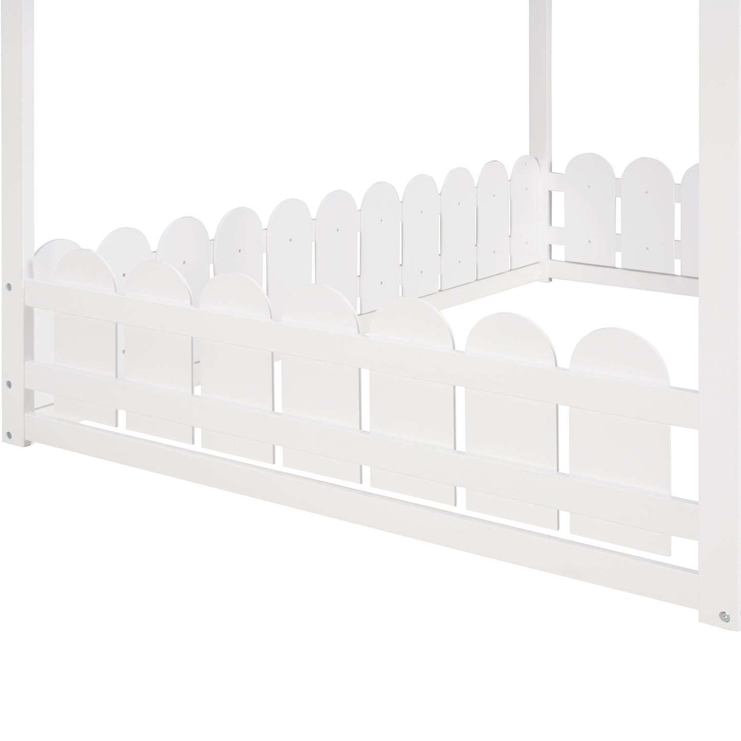 (Slats are not included) Full Size Wood Bed House Bed Frame with Fence,for Kids,Teens,Girls,Boys (White )(OLD SKU:WF281294AAK)