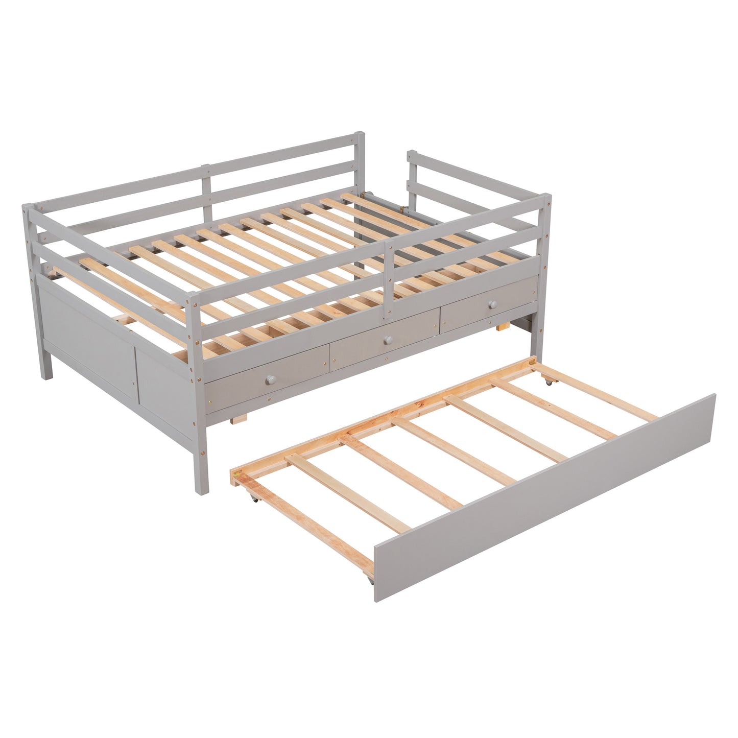 1 Low Loft Bed Full Size with Full Safety Fence;  Climbing ladder;  Storage Drawers and Trundle  Solid Wood Bed