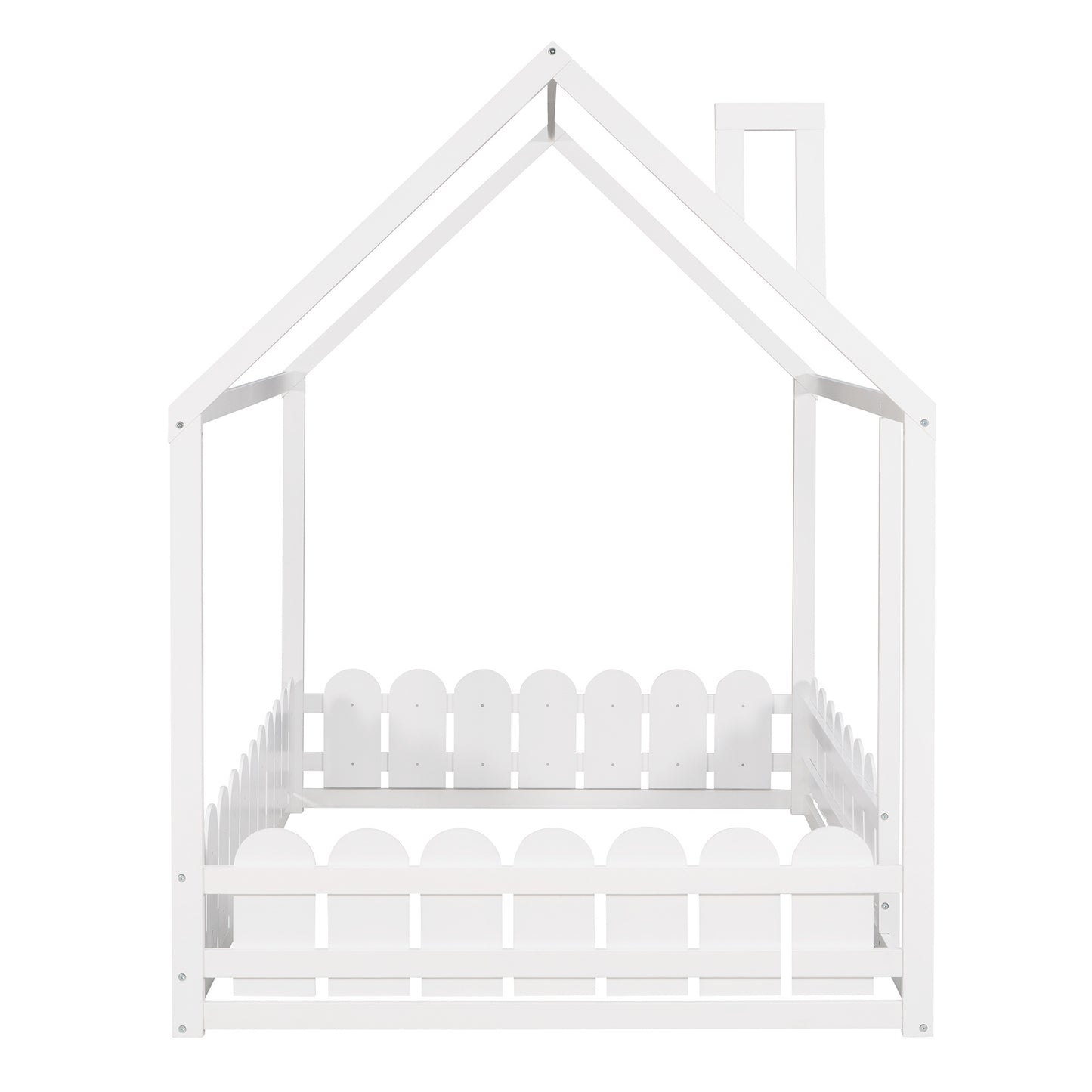 (Slats are not included) Full Size Wood Bed House Bed Frame with Fence,for Kids,Teens,Girls,Boys (White )(OLD SKU:WF281294AAK)