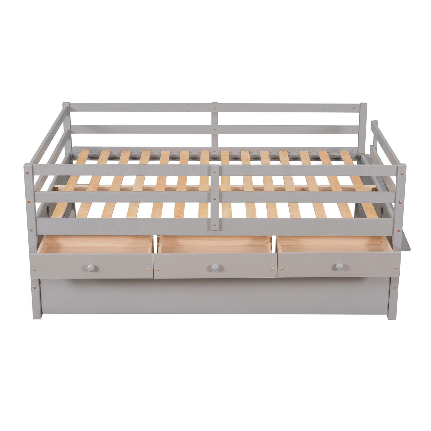 1 Low Loft Bed Full Size with Full Safety Fence;  Climbing ladder;  Storage Drawers and Trundle  Solid Wood Bed