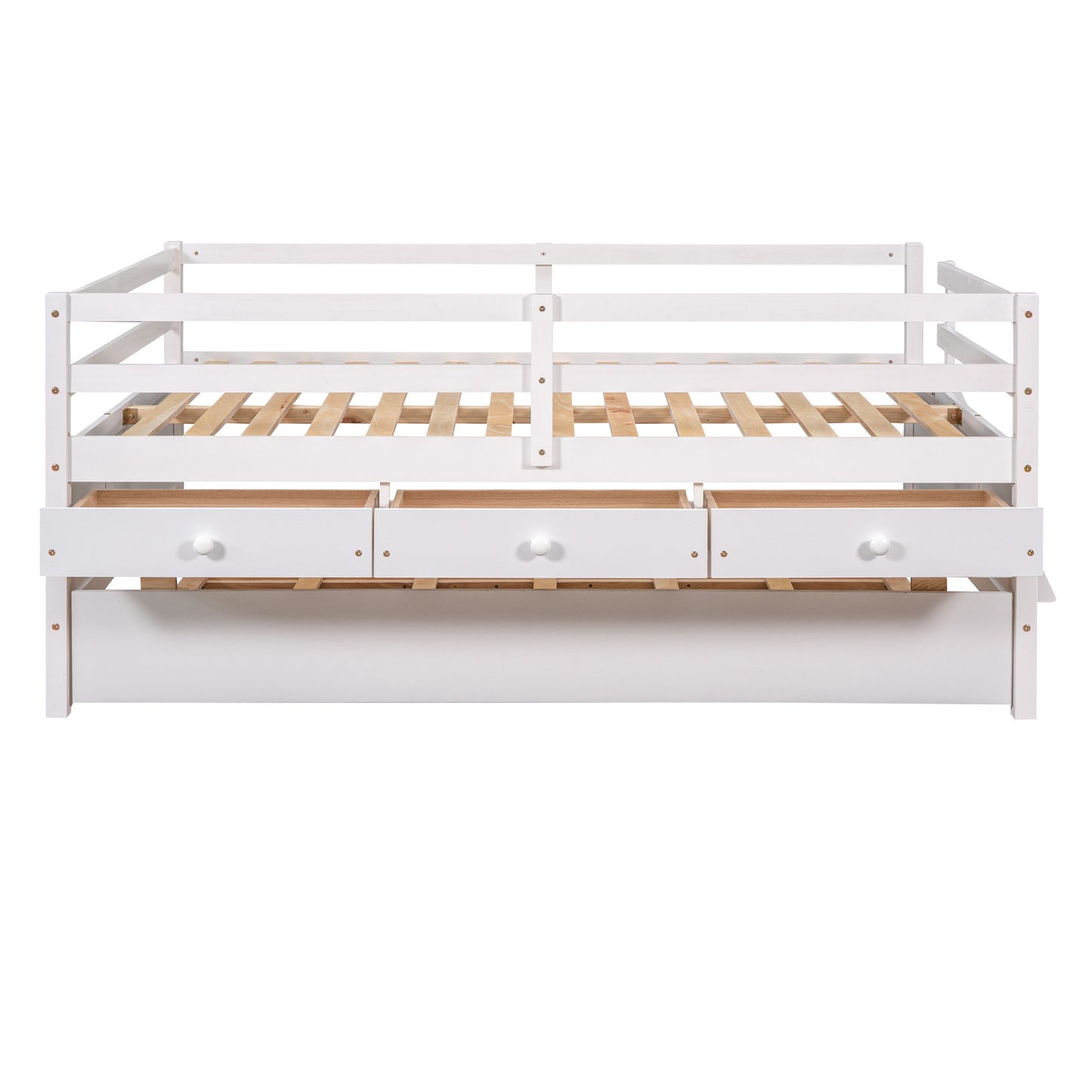 1 Low Loft Bed Full Size with Full Safety Fence;  Climbing ladder;  Storage Drawers and Trundle  Solid Wood Bed