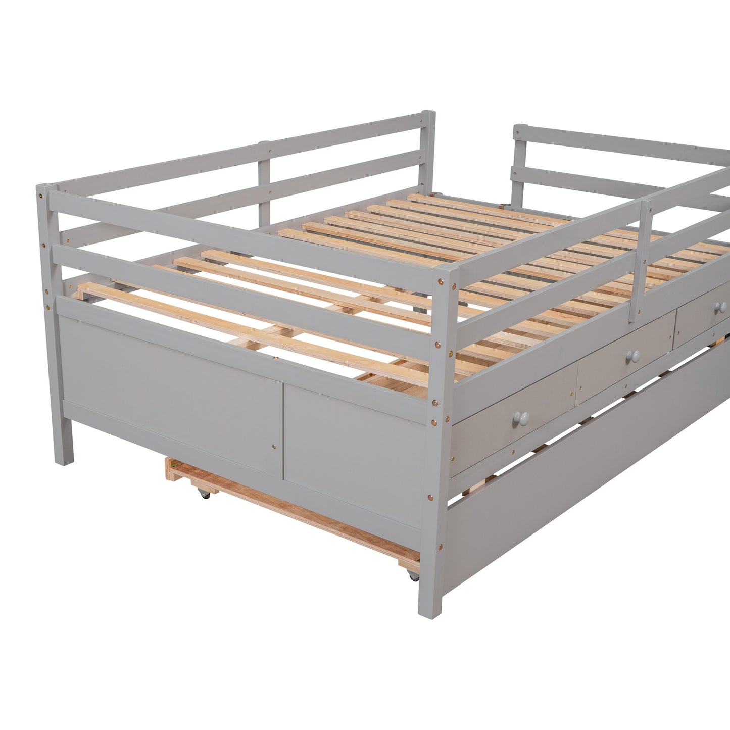 1 Low Loft Bed Full Size with Full Safety Fence;  Climbing ladder;  Storage Drawers and Trundle  Solid Wood Bed