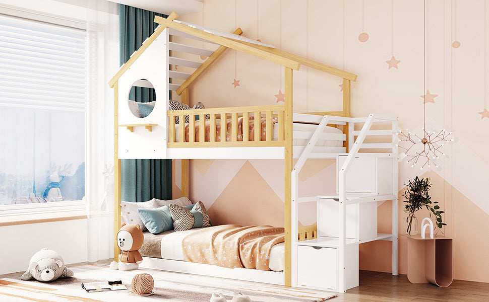 1 Twin Bunk Bed; House Bed; Storage and Guard Rail