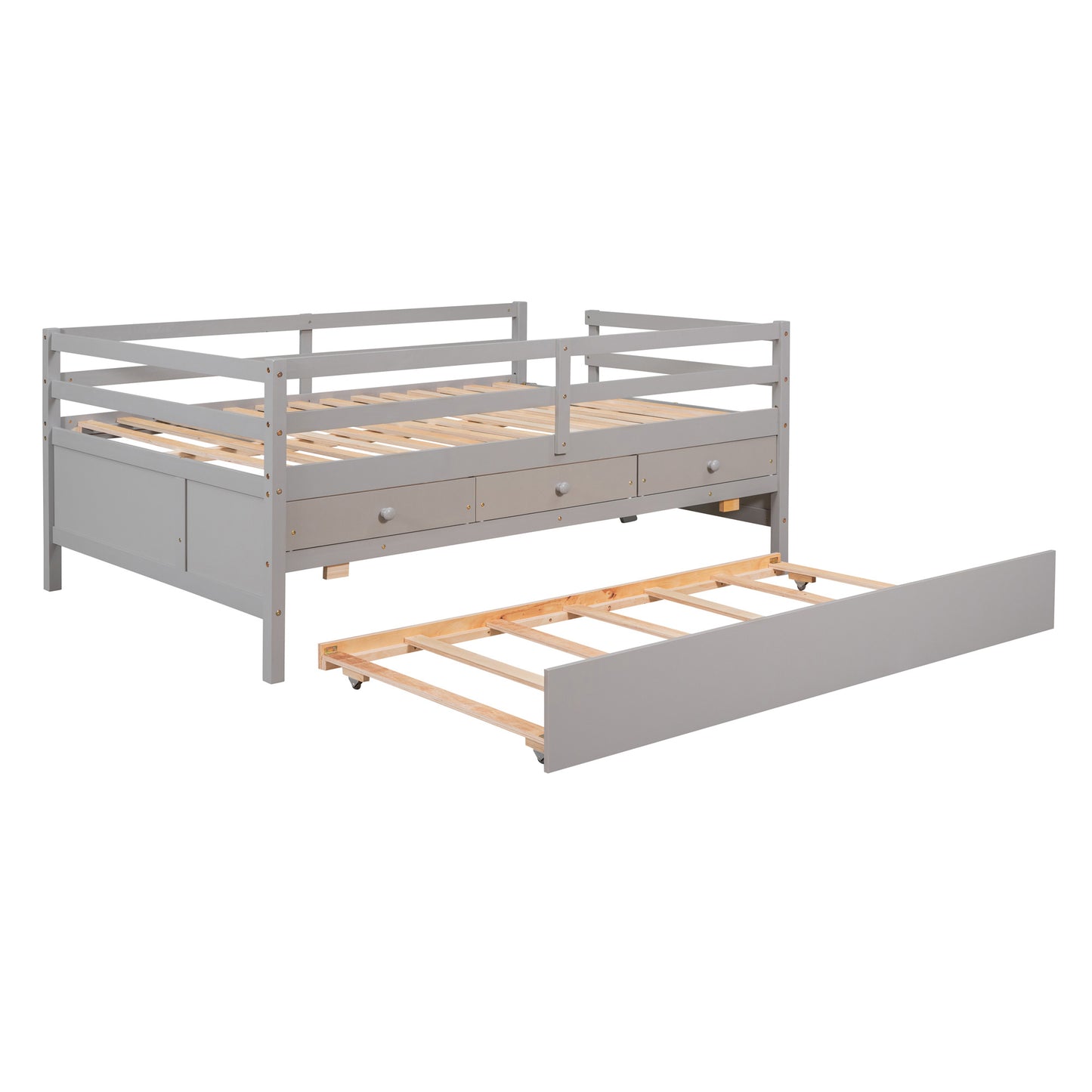 1 Low Loft Bed Full Size with Full Safety Fence;  Climbing ladder;  Storage Drawers and Trundle  Solid Wood Bed